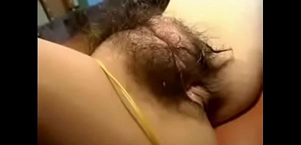  Hairy Asian girl masturbations on her period